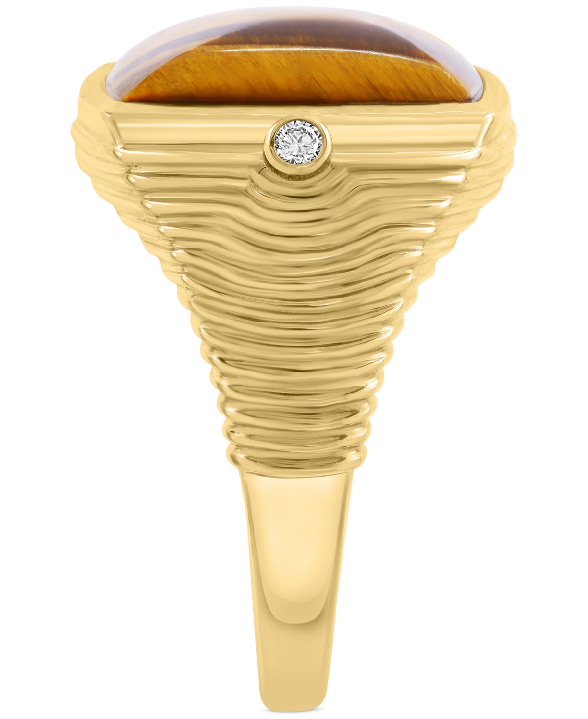 Effy Collection Effy Men's Tiger Eye & Diamond Accent Cushion Textured Ring In 14k Gold In Gold
