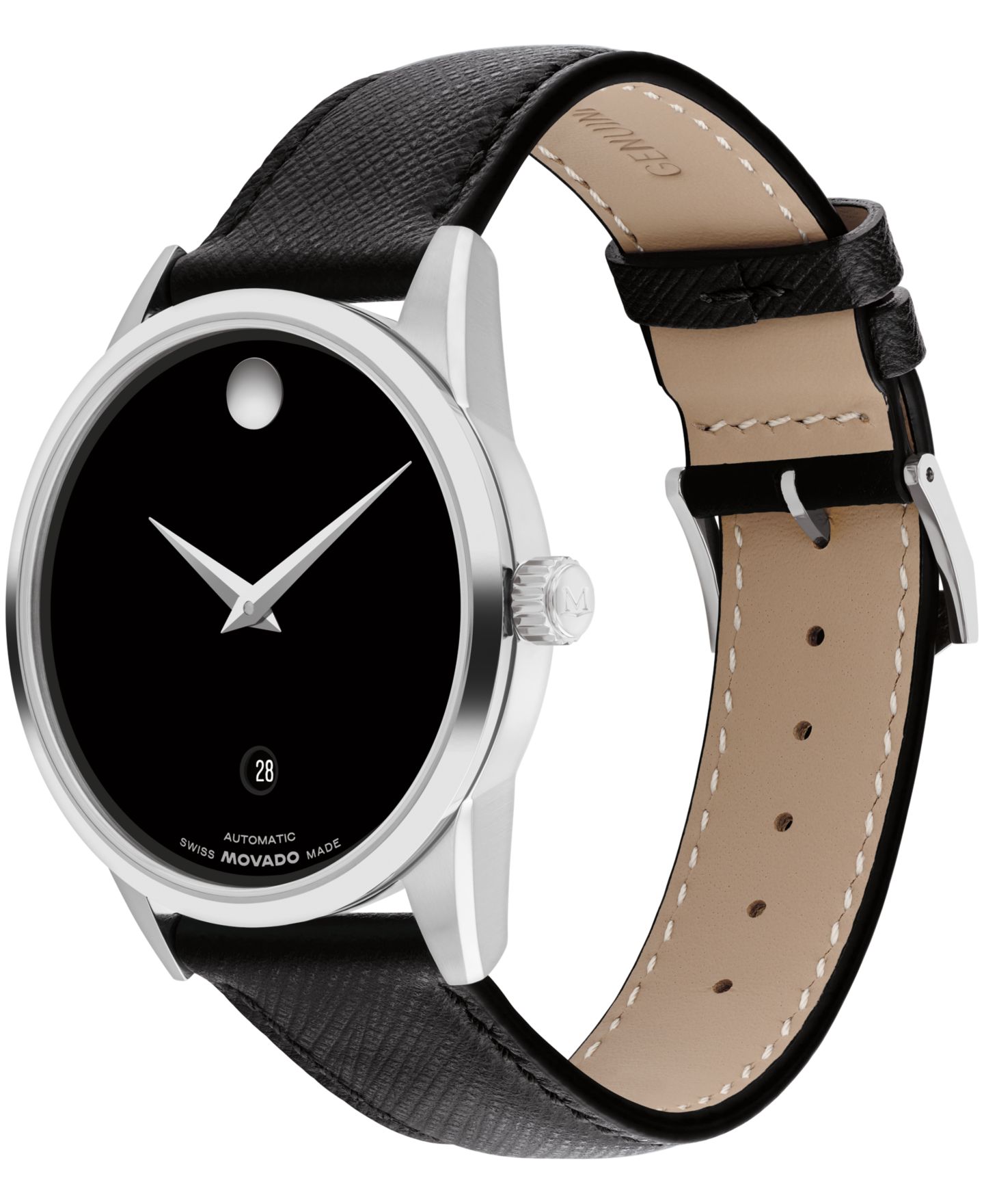 Мужские часы Movado Museum Classic Swiss Automatic Black Leather Watch, 40mm — фото 2