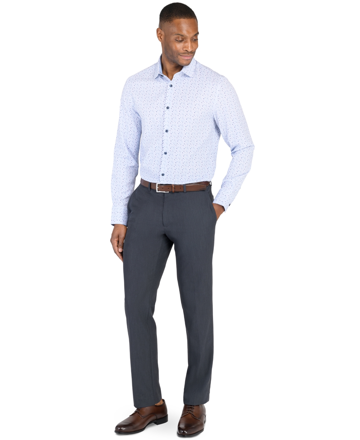 Construct Men's Recycled Slim Fit Floral 4-way Stretch Performance Dress Shirt In Blue