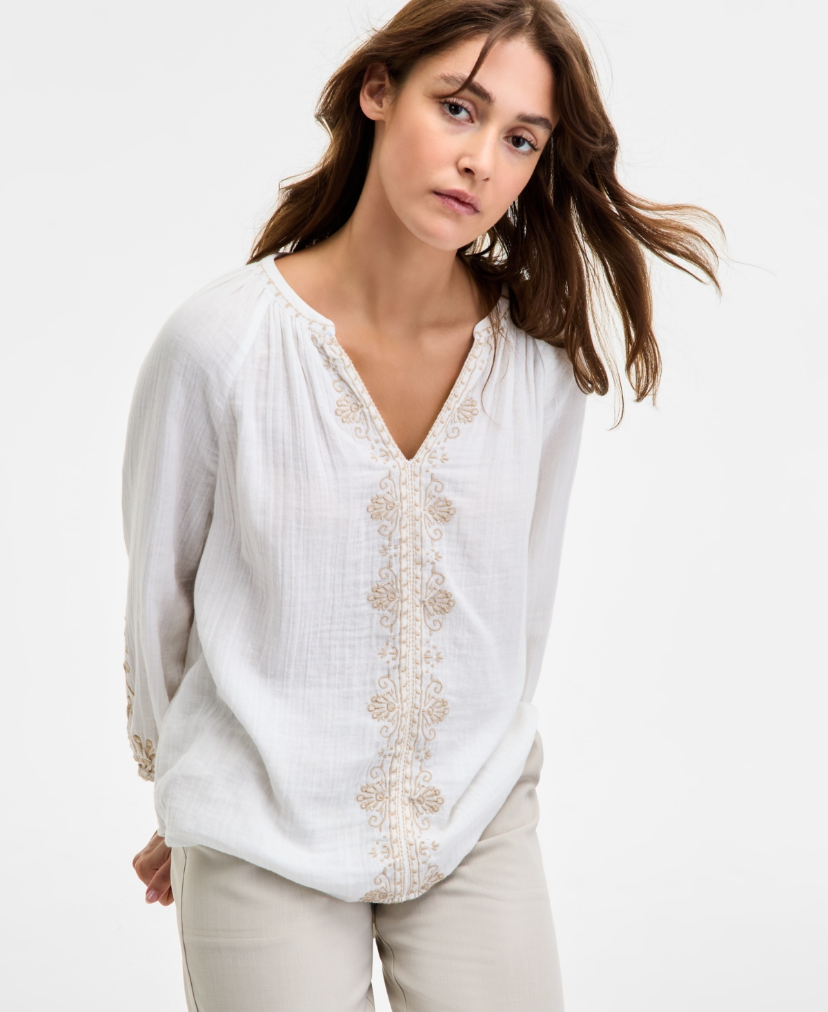Liverpool Los Angeles Embroidered Double Gauze Top