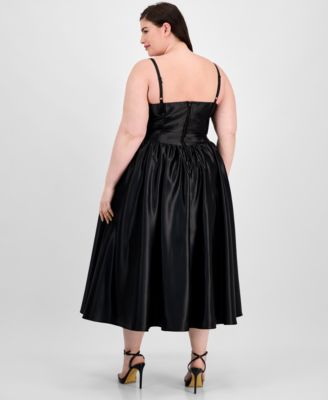 Plus Size Satin Square-Neck Midi Dress