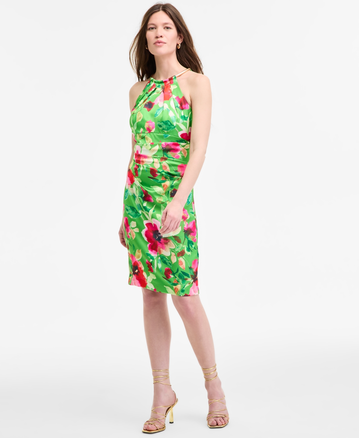 Women's Chain-Trim-Neck Sleeveless Sheath Dress - Green