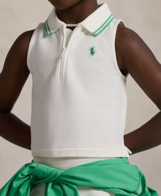 Toddler and Little Girls Stretch Mesh Half-Zip Boxy Polo Shirt