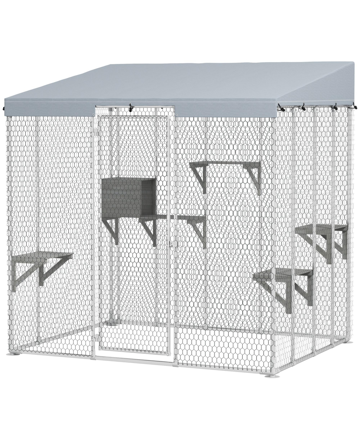 79" Large Catio, Galvanized Steel Outdoor Cat Enclosure with Canopy - Silver