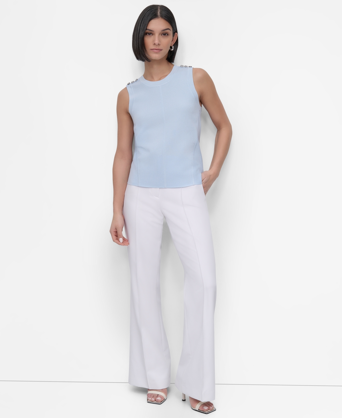 Dkny Shoulder Button Sleeveless Sweater In Skyway Blue