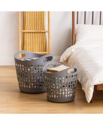 USA 3 Pack Laundry Basket 40L Durable and Flexible, Portable Round Bin, 1.15 Bushel Hamper for Storage with Ventilation Holes for Closet Dorm, Gray