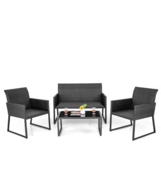 8 Piece Patio Weather Resistant Wicker Furniture Set Outdoor Conversation Set w/ Quick Dry Foam