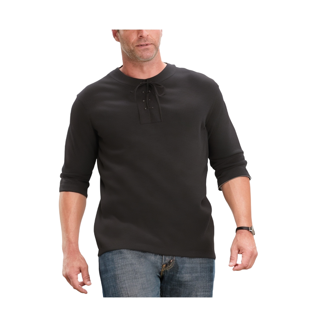 Big & Tall Gauze Lace-Up Shirt - Sage green