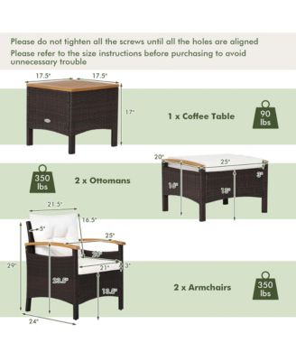 5 Piece  PE Wicker Lounge Chair Outdoor Patio Rattan Furniture Set w/ Wood Tabletop Cushions