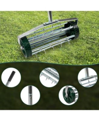 Heavy Duty Rolling Lawn Aerator,Rolling Lawn Aerator,  Rotary Push Tine Spike Soil Lawn Aerator Gardening Tool with 3-Piece Long Steel Handle for Garden Yard Grass Maintenance,Garden Yard Rotary Push