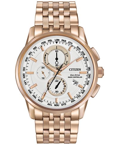 Citizen Men's Chronograph Eco-Drive Rose Gold-Tone Stainless Steel Bracelet Watch AT8113-55A