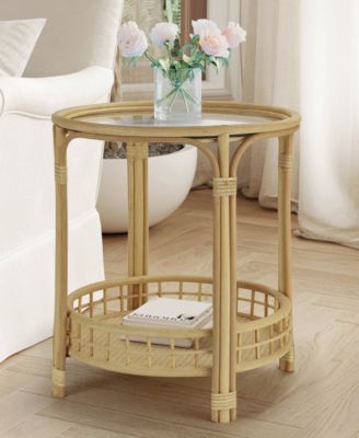 Gallerie Decor Bimini Glass Top Rattan Side Table