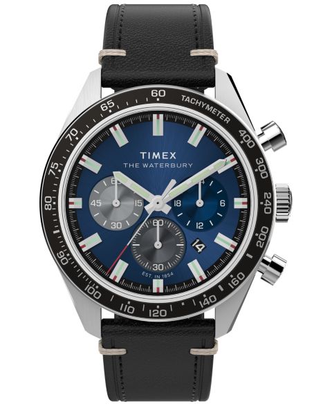 Мужские часы Timex Quartz Analog Black Leather Watch, 41mm