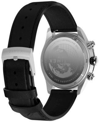 Men's Quartz Analog Black Leather Watch, 39mm