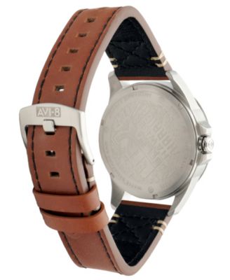 Men's Hawker Harrier Farley Multifunction Brown Leather Strap Watch, 44mm