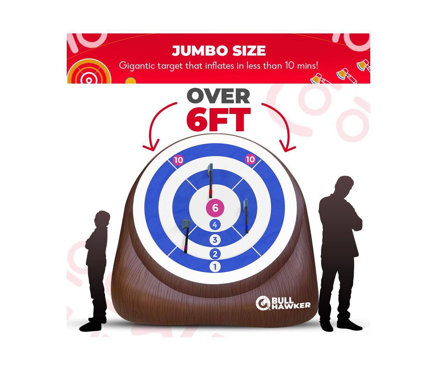 Детская игрушка SWOOC Bull Hawker Over 6ft Tall Inflatable Foam Axe Game with 15+ Games, 2-8 Players, Ages 4+, цвет: Коричневый — фото 5