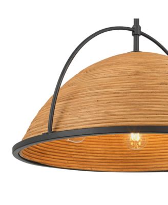 William 22" Modern 4-Light Pendant Chandelier Ceiling Light Fixture Dining Room Over Table Black Finish Rattan