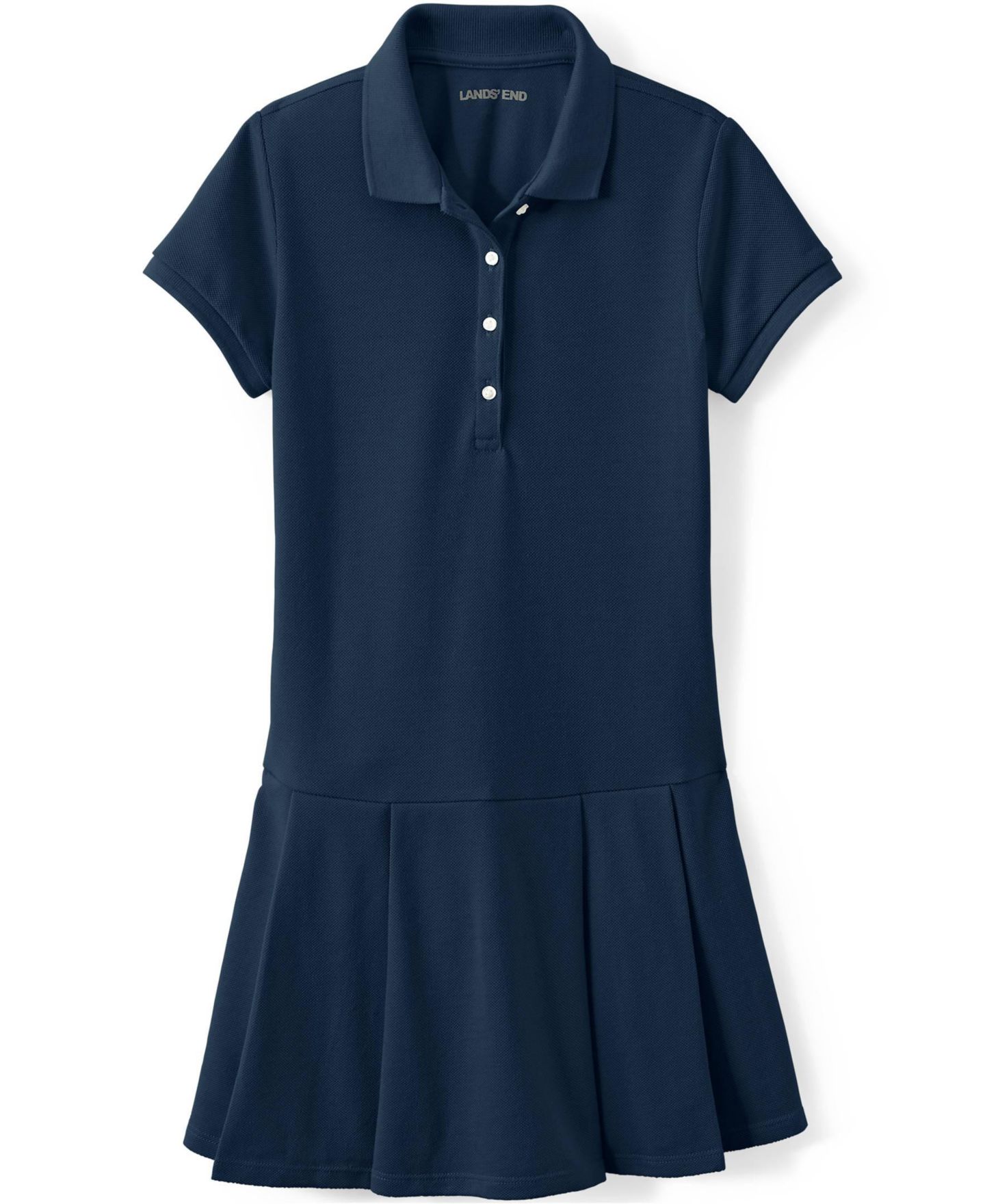 Платье Lands' End Short Sleeve Mesh Pleated Polo Dress для девочек, цвет: Тёмно-синий — фото 4