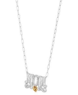 Diamond Accent MOM Rose 18" Necklace in Sterling Silver & 14k Gold-Plate