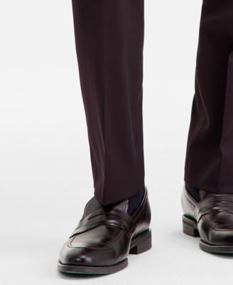 Men's Modern-Fit Stretch Bordeaux Wool-Blend Suit Separate Pants