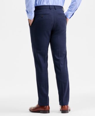 Men's Modern-Fit Stretch Blue Sharkskin Wool-Blend Suit Separate Pants