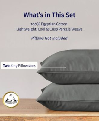 Luxury 100% Egyptian Cotton Percale Pillow Cases King Size Set of 2 - Classic, Lightweight, Soft & Breathable, Fits King Size Pillows