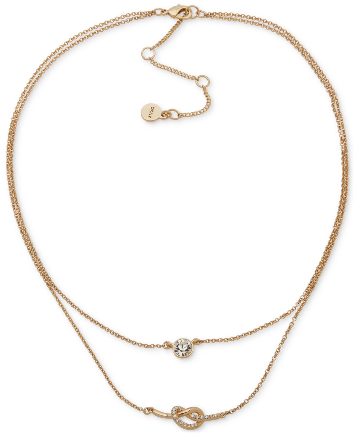 Gold-Tone Crystal Solitaire & Pave Knot Layered Collar Necklace, 16" + 3" extender - Crystal White