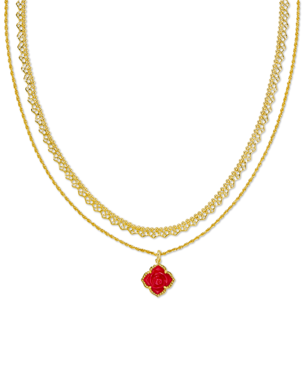 Kendra Scott Mother-of-pearl Rose Convertible Layered Pendant Necklace, 15" + 3" Extender In Gold Red Mother Of Pearl