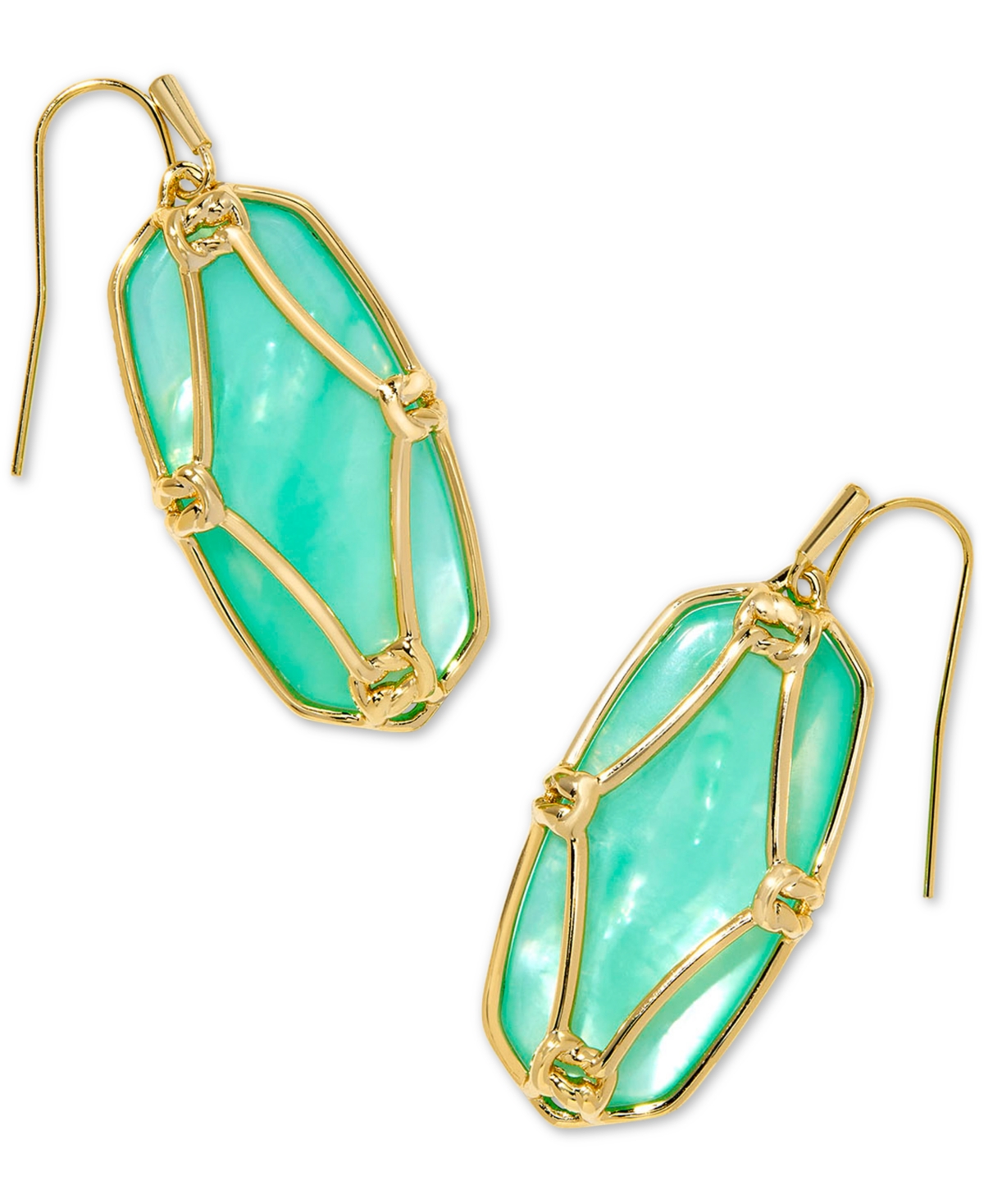Kendra Scott 14k Gold-plated Lattice-framed Mother-of-pearl Drop Earrings In Gold Light Green Mother Of Pearl