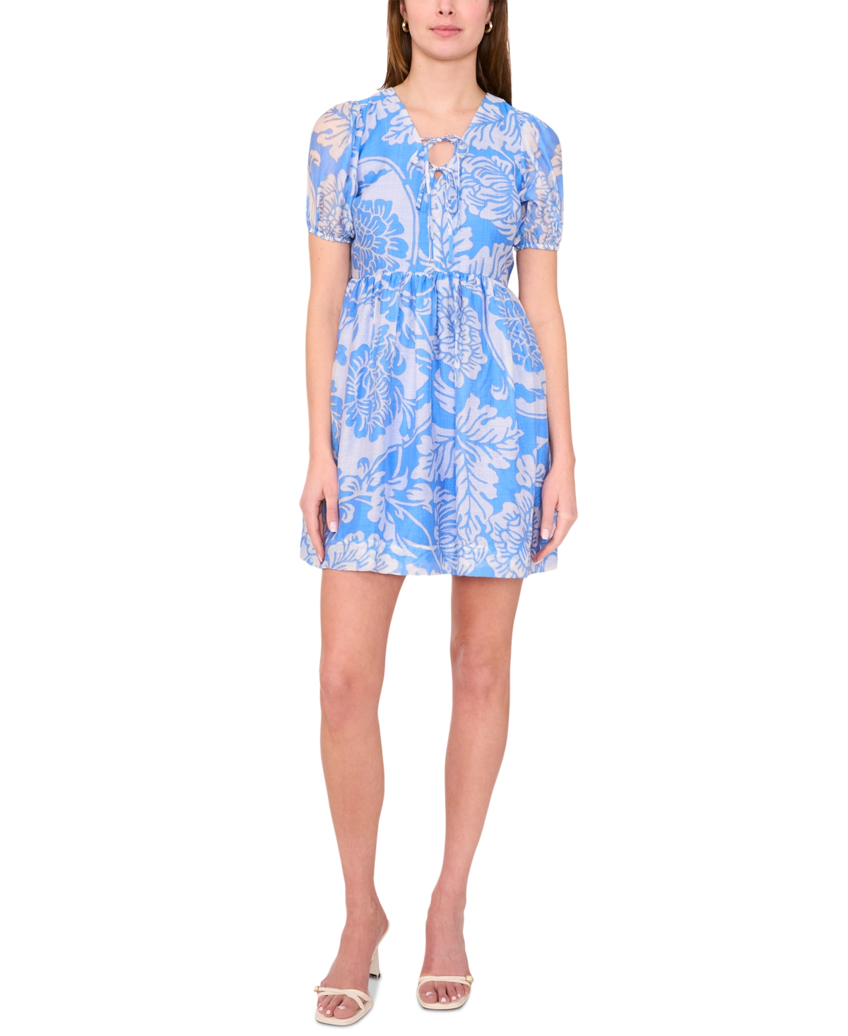 Msk Plus Size Printed Short-puff-sleeve Dress
