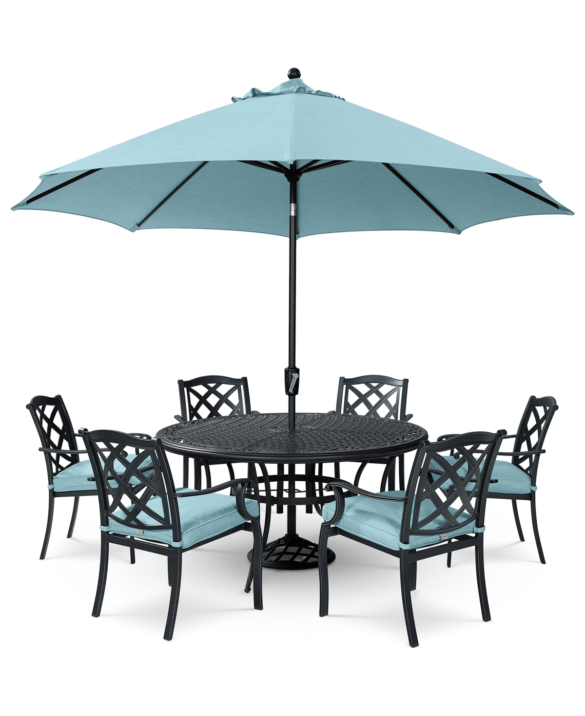 Agio Wythburn Outdoor Dining 7pc Set (60" Round Table & 6 Lattice Dining Chairs)