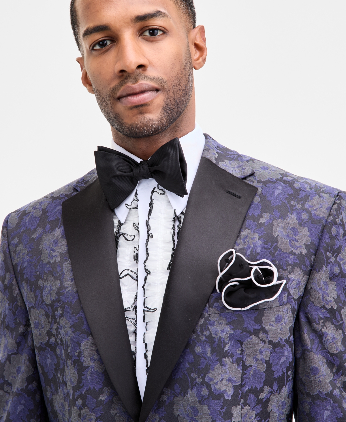 Tayion Collection Men's Classic-fit Gray & Purple Floral Jacquard Dinner Jacket In Multi