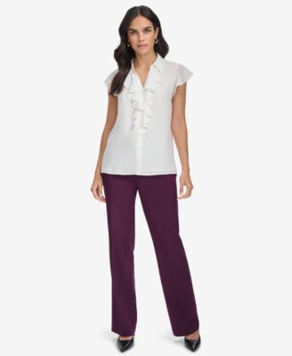 Women's Collared Ruffled Short-Sleeve Blouse