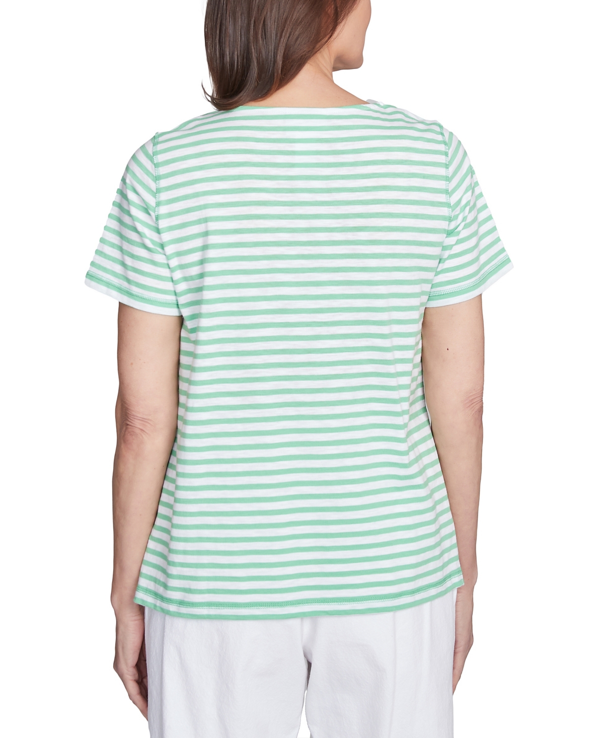 Alfred Dunner Petite Rise Shine Lemon Printed Striped Top In Lime