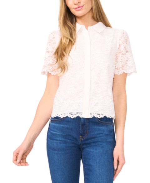 Женские CeCe Women's Lace Short-Sleeve Shirt