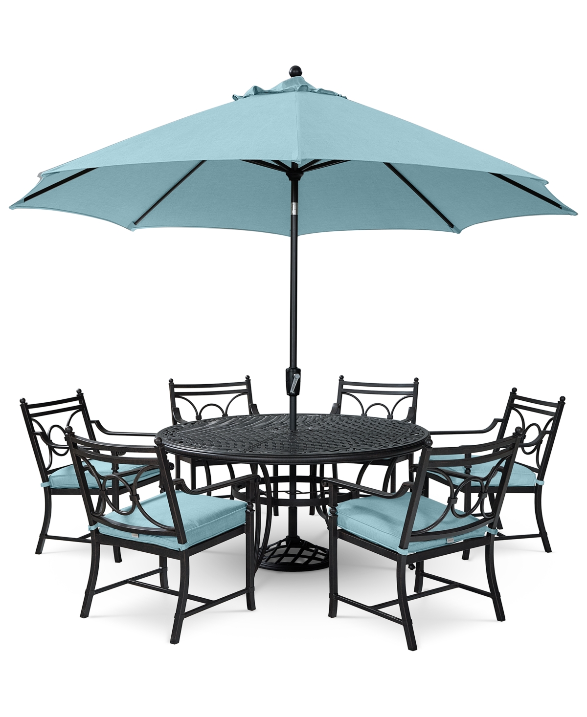 AGIO WYTHBURN OUTDOOR DINING 7PC SET (60" ROUND TABLE & 6 SCROLL DINING CHAIRS), CREATED FOR MACY'S 