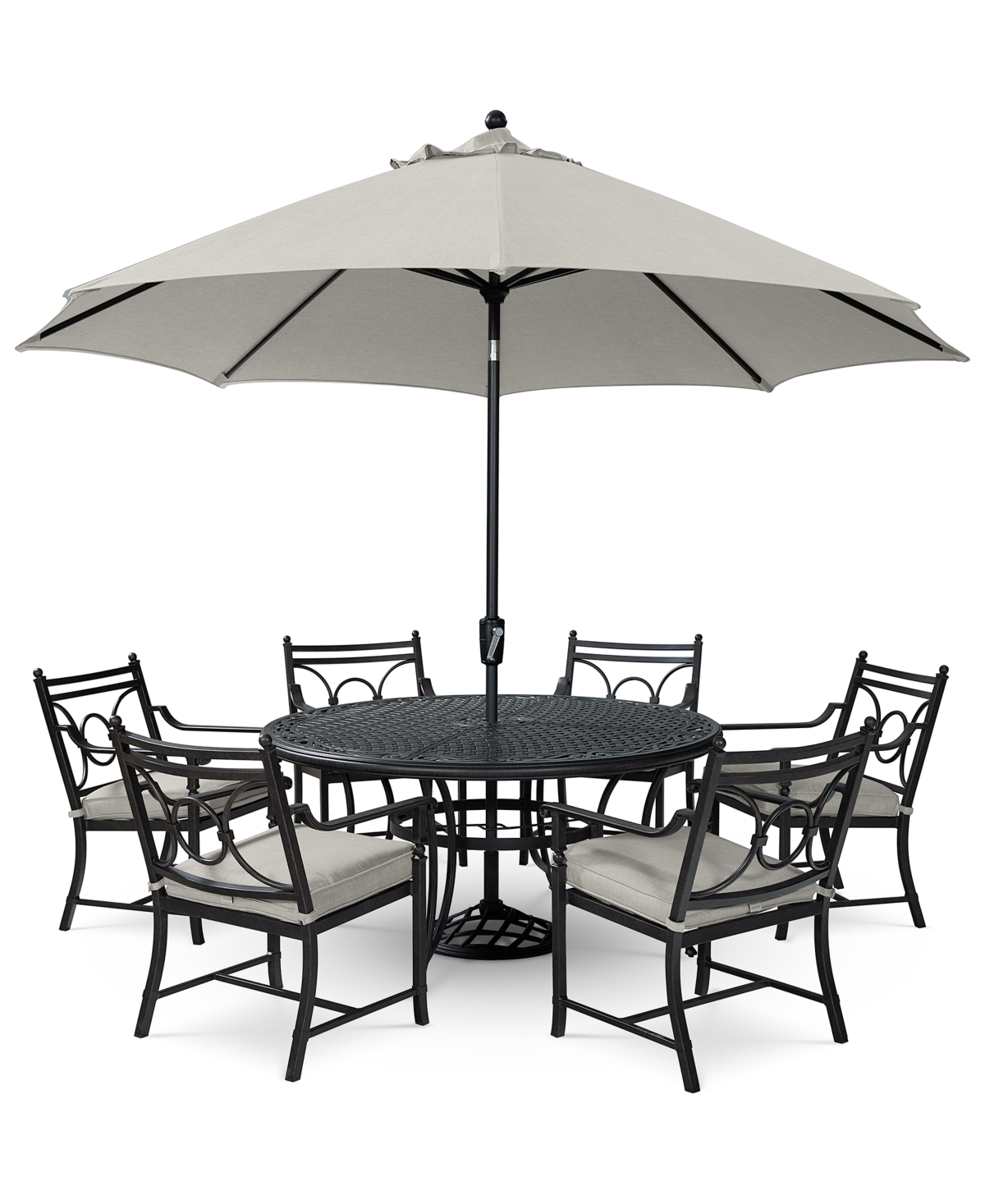 AGIO WYTHBURN OUTDOOR DINING 7PC SET (60" ROUND TABLE & 6 SCROLL DINING CHAIRS), CREATED FOR MACY'S 