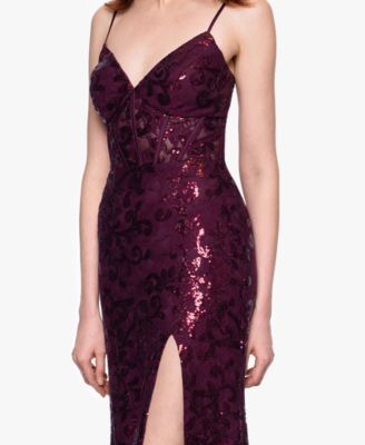 Juniors' Sequined Lace Corset Gown