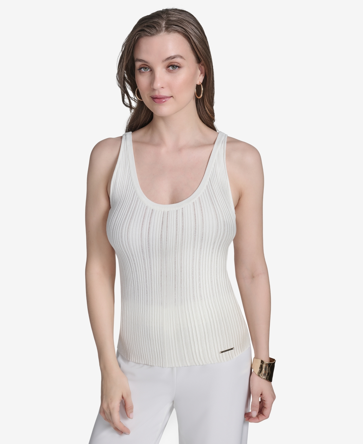HALSTON WOMEN'S RIBBED KNIT SLEEVELESS TOP 