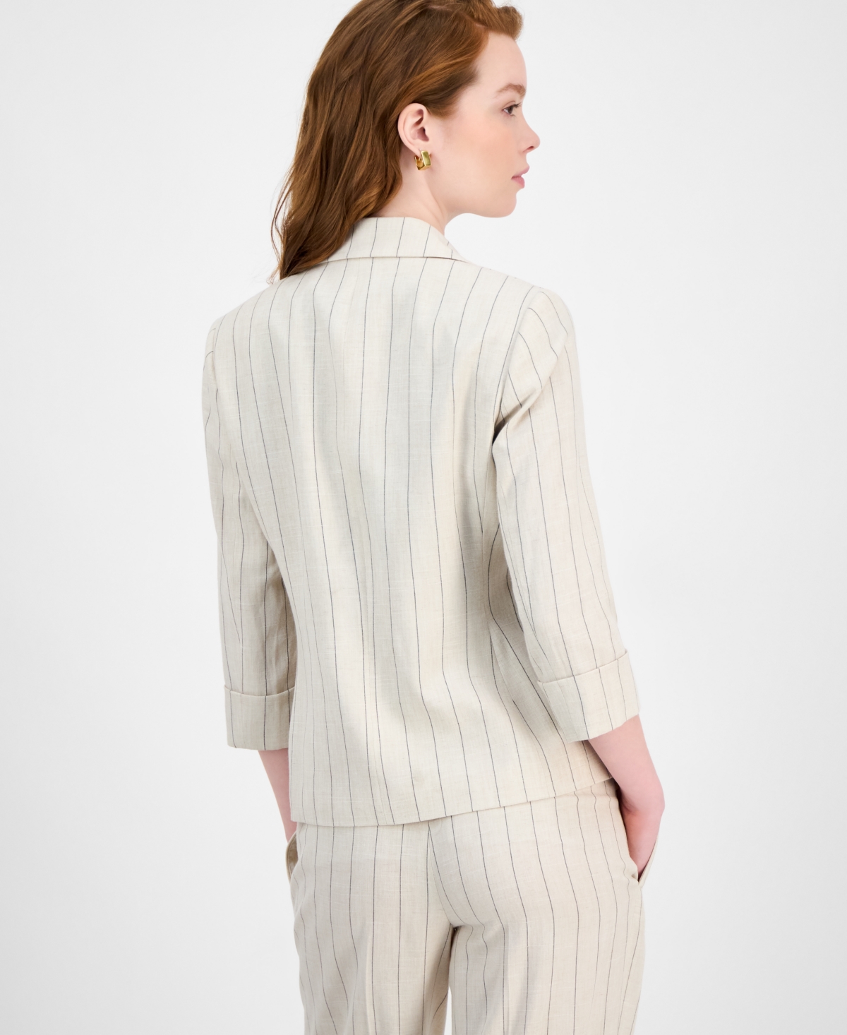 Kasper Women's Pinstripe Notch-collar 3/4-sleeve Jacket, Regular & Petite Sizes