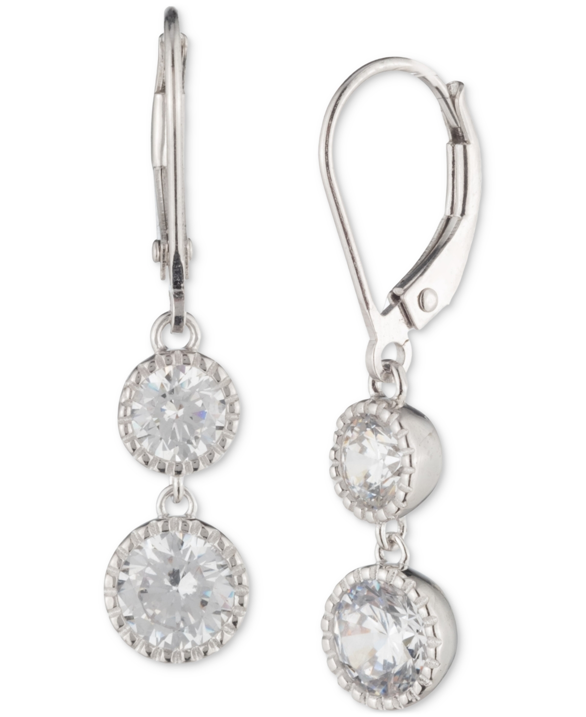 Ralph Lauren Sterling Silver Cubic Zirconia Double Drop Earrings
