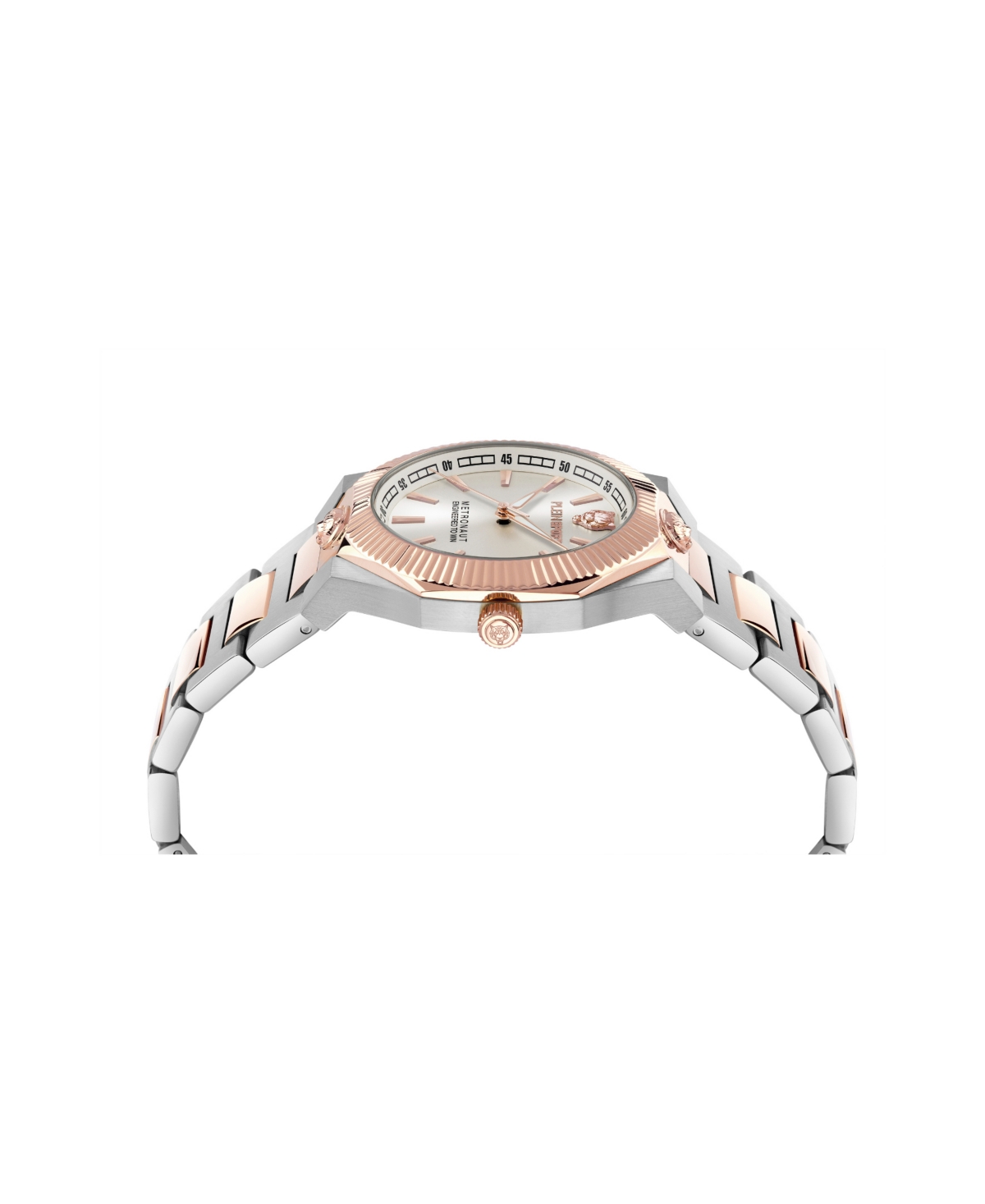 Plein Sport Elegant Two-tone Bracelet Watch With Silver Sunray Dial In Metallic