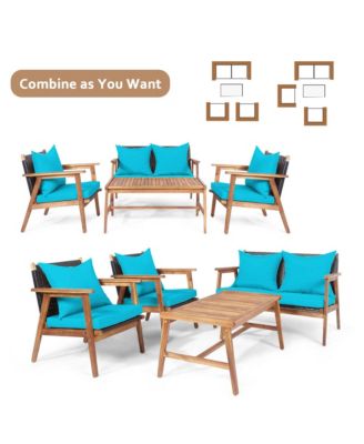 4 Piece Wood Frame Furniture Set Patio Conversation Set w/ Cushions