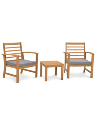3 Piece Outdoor Furniture Set Acacia Wood Conversation Set w/ Cushions