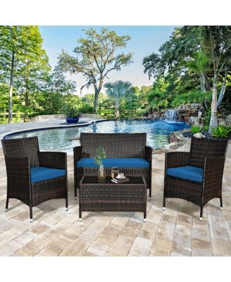 3 PCS Patio Acacia Wood Conversation Set Bistro Furniture Set w/ Chairs & Cushions