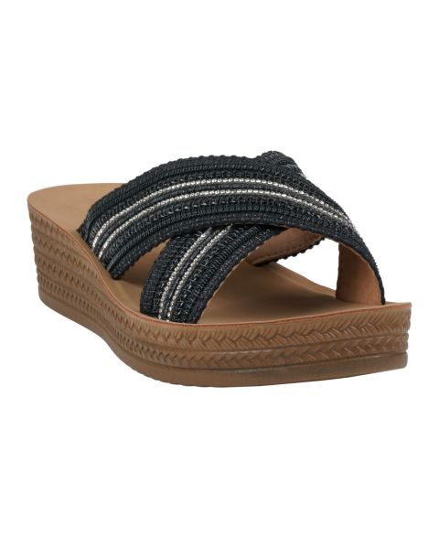 Женские сандалии GC Shoes Robyn Embellished Crisscross Strap Wedge, цвет: Чёрный