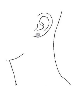 Asscher Cut CZ Stud Earrings with Halo Pave in Silver Brass