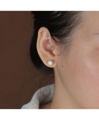 Crown Set Opal Solitaire Stud Earrings in Rose Gold Plated Sterling Silver 6MM