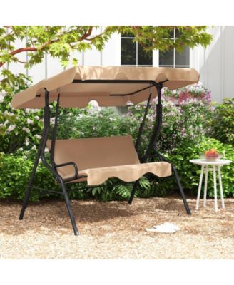 3 Seat Outdoor Patio Canopy Swing with Cushioned Steel Frame