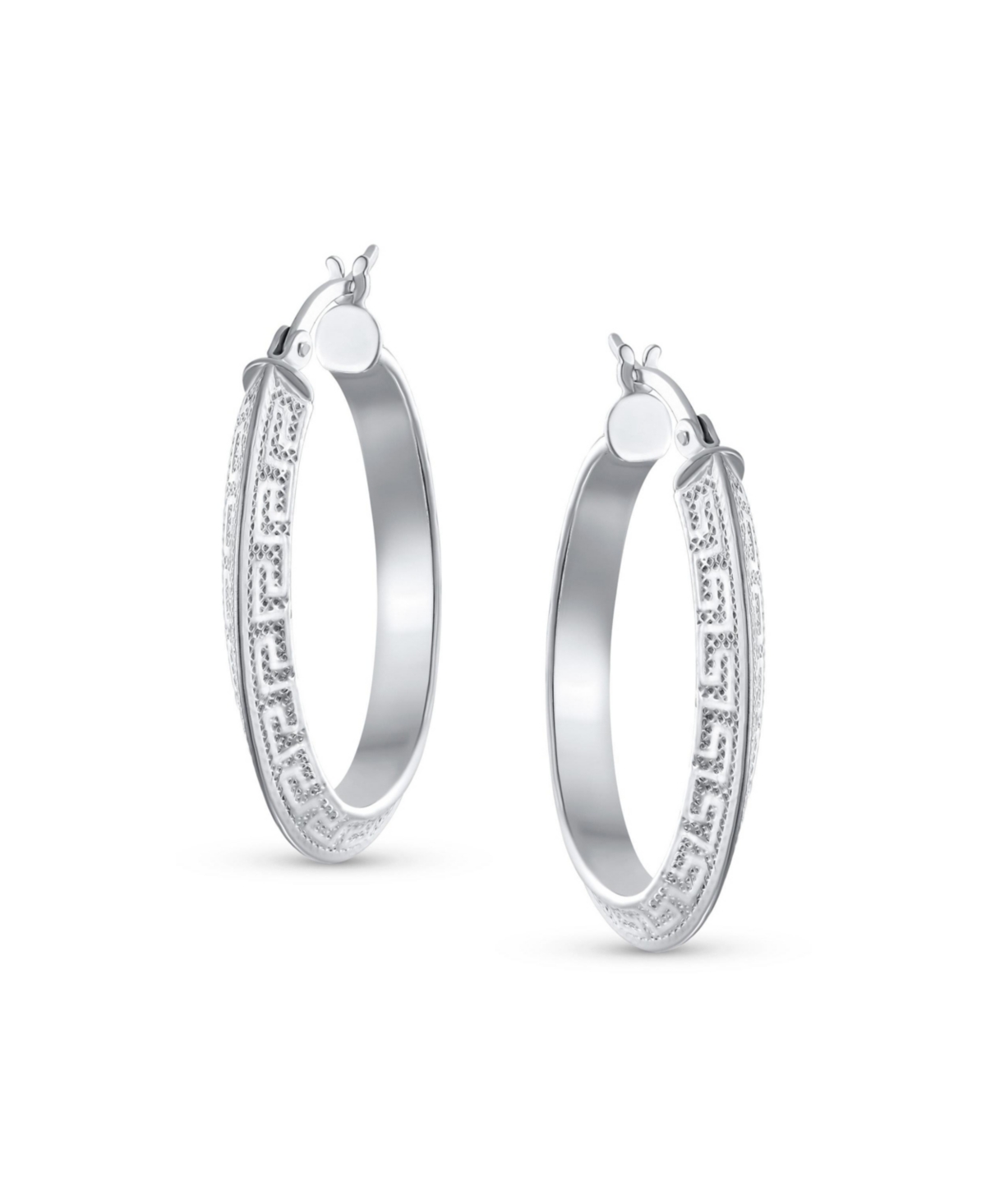 Bling Jewelry Large Greek Key Oval Hoop Huggie Earrings Sterling Silver 1 Inch Diameter